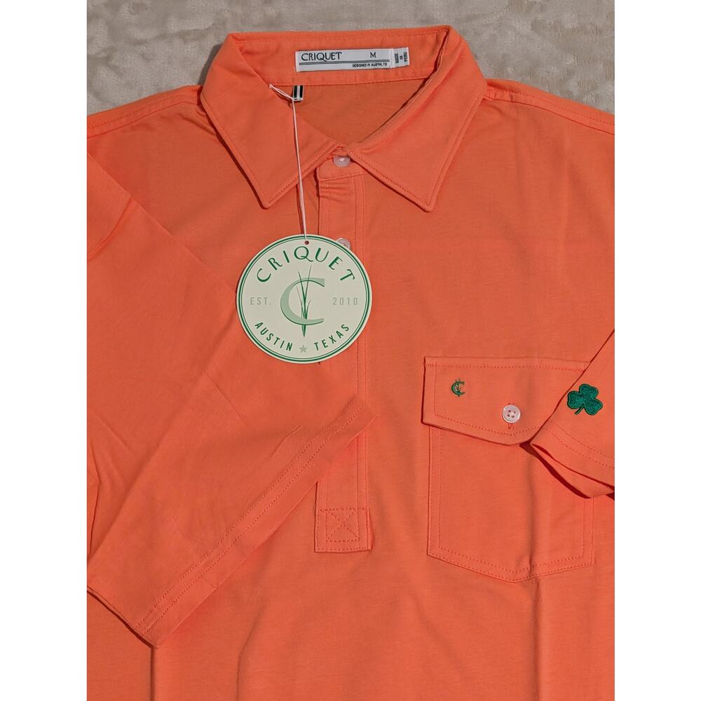 Criquet Mens Player Polo Shirt Orange Medium Embroidered Organic Cotton Golf NWT